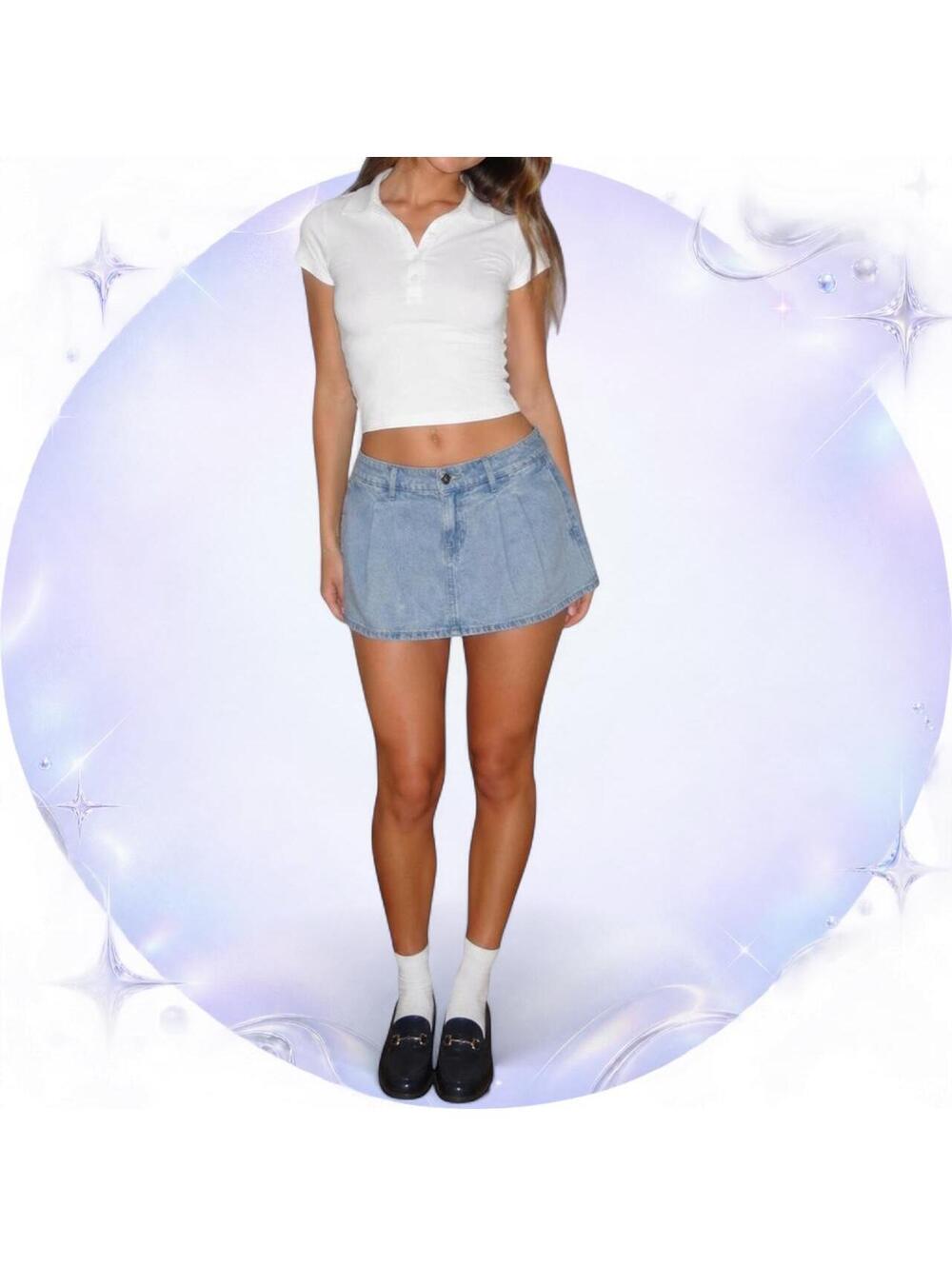 American Eagle Light Wash Pleated Mini Denim Skort 🩵